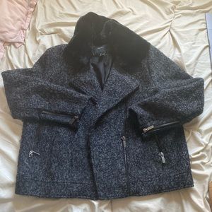 Forever 21 Tweed Moro Jacket with Faux Fur Collar